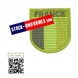 Ecusson tricolore Militaire brodé BASSE VISIBILITE VERT France sur velcro tour Kaki