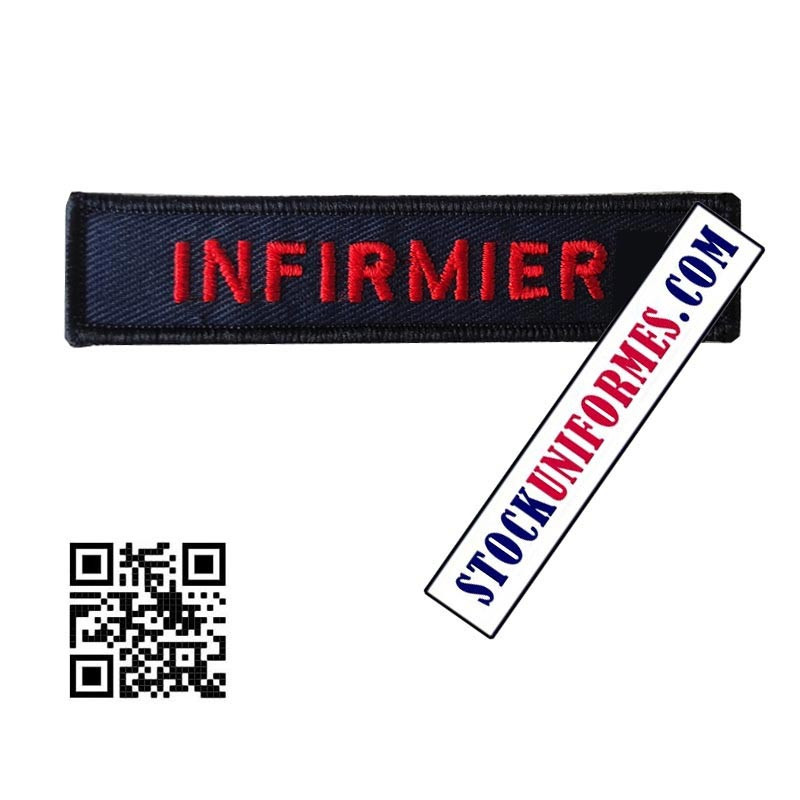 cusson sur velcro patronyme infirmier brodé rouge sur bleu marine