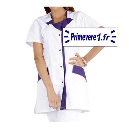 Tunique médicale Femme Rommy couleur blanc garnie bleu