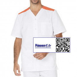 Valentin tunique médicale Homme blanche et orange