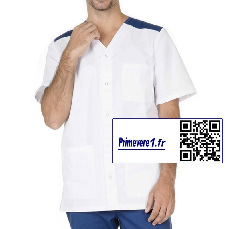 Valentin tunique médicale Homme couleur blanche et bleu marine
