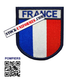 Ecusson tricolore brodé France Pompiers sur velcro tour bleu foncé