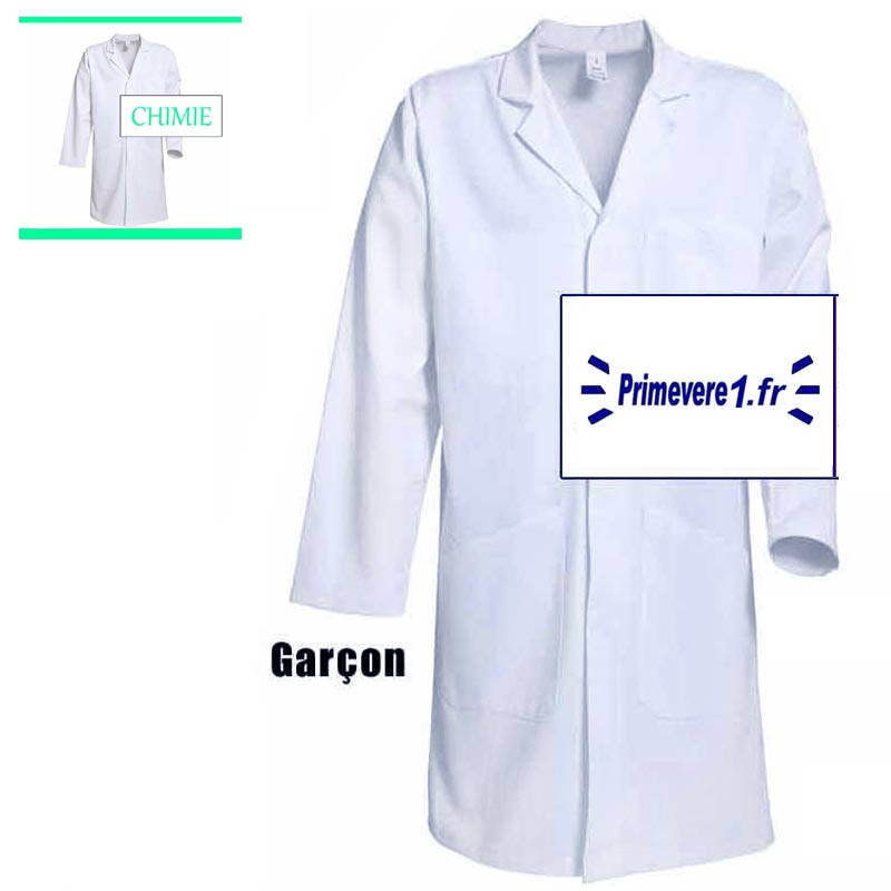 Blouse de chimie professionnelle pour Homme 100% coton blanc