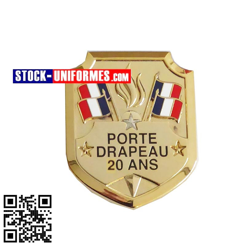 Insigne métallique Or Porte Drapeau 20 ans d'ancienneté