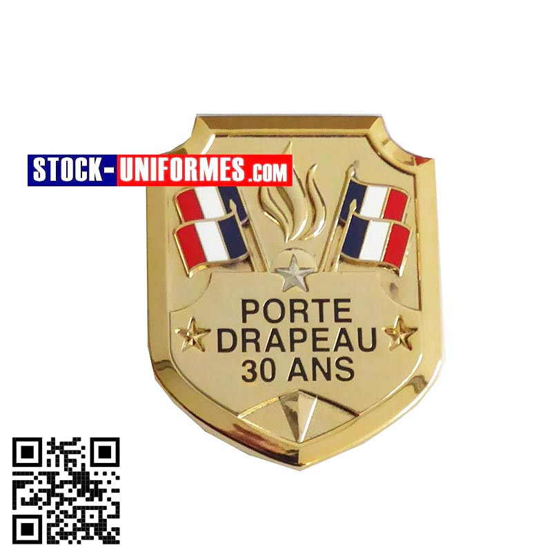 Insigne métallique Or Porte Drapeau 30 ans d'ancienneté