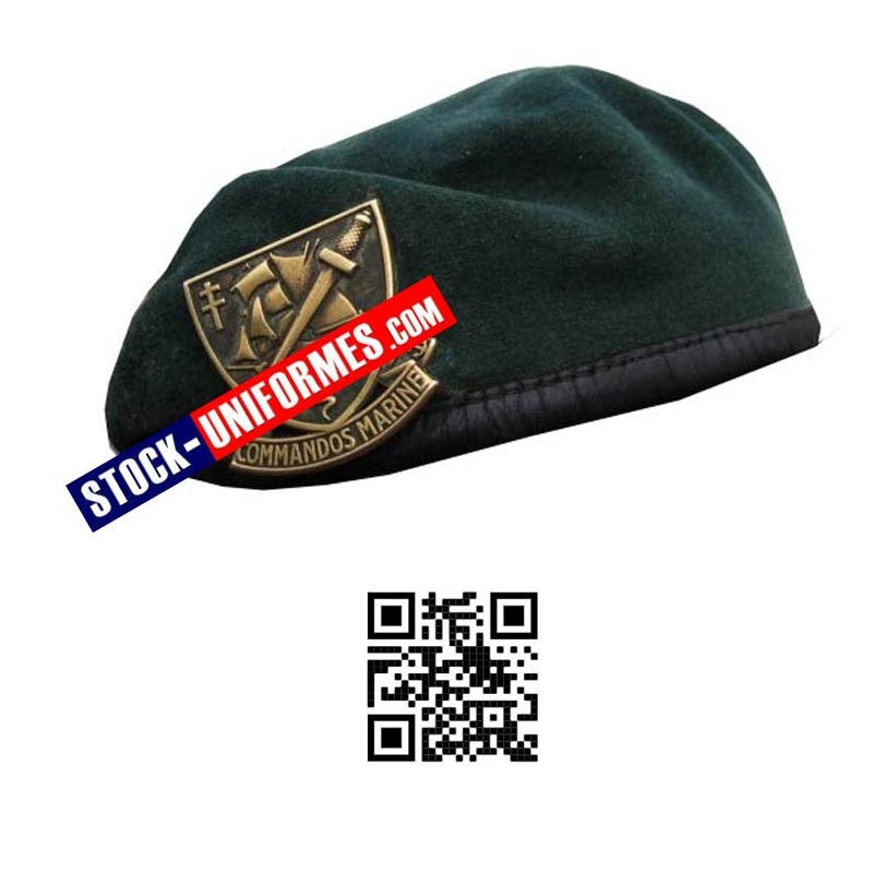 Béret militaire vert commando de marine - livré avec insigne